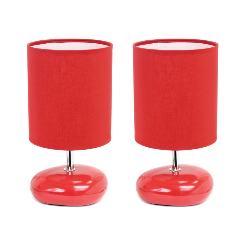 Simple Designs LT2005-RED-2PK Stonies Small Stone Look Table Desk Bedside 2 Pack Lamp Set, Red - Image 1